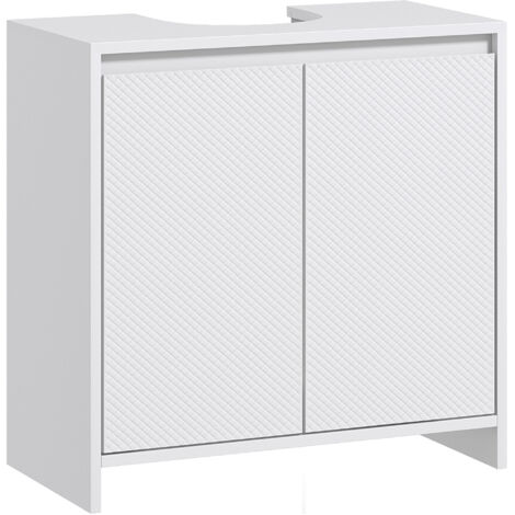 Armoire sous vasque 2 portes blanc 60x30x60 cm, meuble salle de bain avec étagère réglable, rangement lavabo compact et pratique. (1/5)