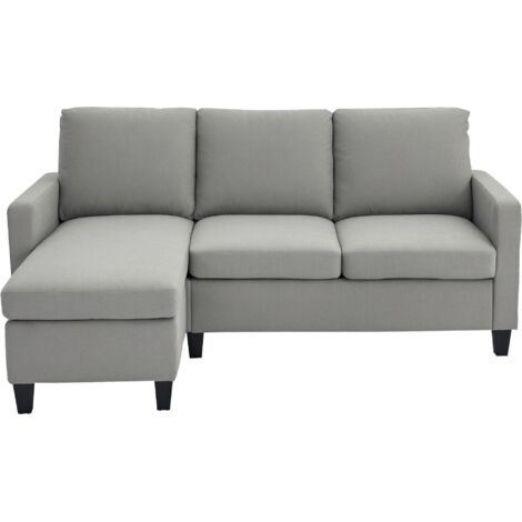 HOMCOM Canapé d'angle 3 places avec méridienne réversible gauche ou droite, gris clair, tissu polyester 197x139x91 cm, pour salon, bureau, appartement, canapé convertible moderne et confortable. (1/5)