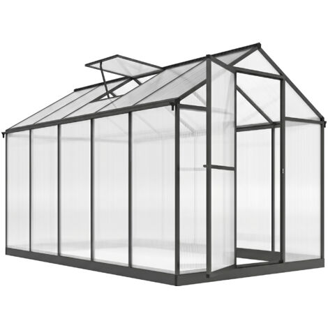 Serre de jardin aluminium polycarbonate 303x183x195cm, serre transparente avec fenêtres supérieures réglables, abri pour plantes extérieur, structure robuste et ventilation ajustable. (1/5)