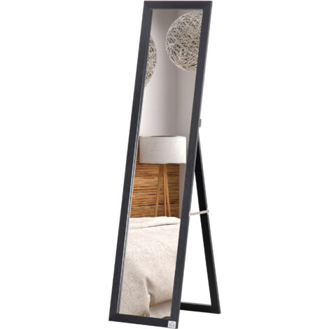 HOMCOM Miroir sur Pied et Mural rectangulaire, miroir de sol pleine longueur pour dressing, chambre, salon, dimensions 37L x 37P x 154H cm, noir, design polyvalent, miroir vertical grand format, idéal (1/5)