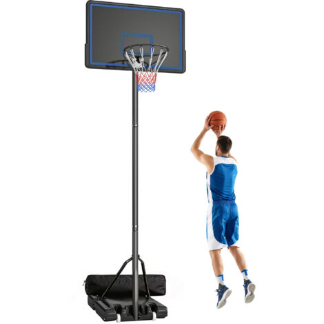 Panier de basketball réglable 1,35-3,05 m, bleu, avec roues pivotantes, base lestée et sac de sable, idéal pour enfants et adultes, facile à déplacer. (1/5)