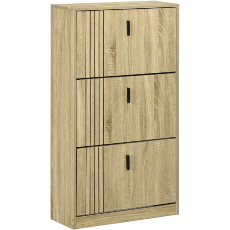 Meuble à chaussures 3 battants, rangement 18 paires, armoire chaussure grande capacité 63x24x117 cm, idéal entrée couloir salon, couleur chêne, design moderne et pratique. (1/5)