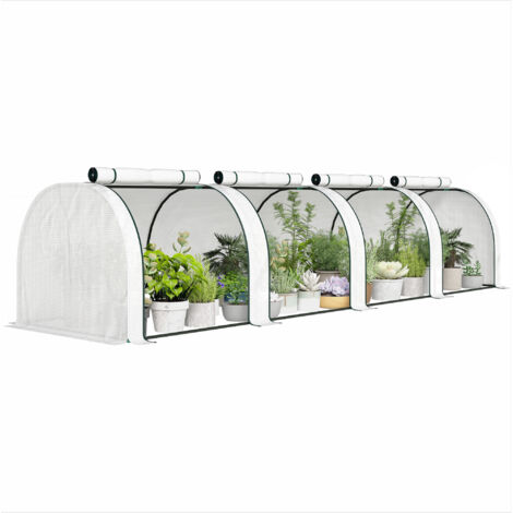 Serre de jardin 4x1x0,80m acier blanc, tunnel tomates anti-UV, 4 portes à zip enroulables, abri végétaux extérieur (1/5)
