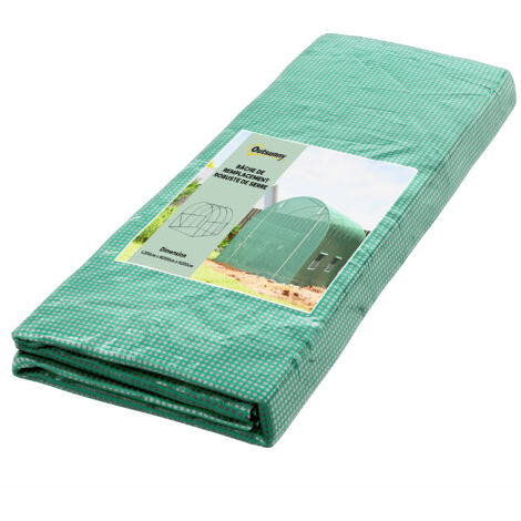 Bâche de rechange serre tunnel 6 m² Outsunny, 3x2x2 m PE anti-UV imperméable, 6 fenêtres + porte zippée enroulable, vert (1/5)