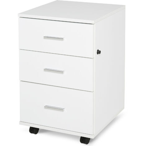 HOMCOM Caisson bureau roulant 3 tiroirs verrouillables blanc 40x40x61,5 cm - Meuble rangement à roulettes pour bureau, tiroirs fermant à clé, design moderne, pratique et mobile. (1/5)