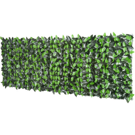 Outsunny Haie Artificielle Laurier Vert - Brise-Vue Jardin réaliste 3m x 1m - Feuillage PE Anti-UV - Clôture décorative extérieure, écran d'intimité résistant aux intempéries (1/5)