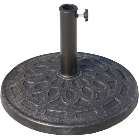 Support parasol Outsunny Ø49cm, base lestage résine imitation fonte bronze, motif rosace, 14kg, stable pour terrasse jardin (1/5)
