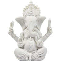 Statue de Bouddha en grès à tête d'éléphant - Sculpture d'éléphant - Statue de Bouddha - Blanc