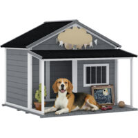 Nicchia per cane da esterno con terrazzino, finestra e tetto impermeabile, 124x112x105 cm, gris