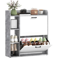 Scarpiera Slim 2 Tiroirs Rabattables 3 Niches Ouvertes, 15 Paires, 83x24x90.5 cm, Gris