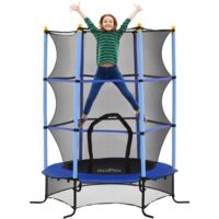 Trampolino Elastico per Bambini Ø1.6x1.9 m con Rete di Sicurezza e Pali Imbottiti, Età 3-10 Anni, Blu