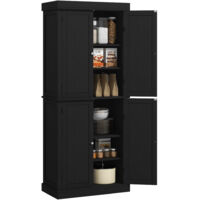 Meuble de Cuisine Haut avec 6 Tablettes Réglables et 4 Portes en Bois, 76x40.5x184 cm, Noir