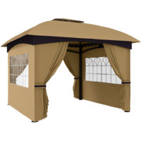 Gazebo da Giardino 3.4x3.4m con Pareti, Protezione UV e Tetto a 2 Livelli, Beige