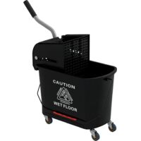 Carrello Pulizie Professionali da 20L con Secchio per Mocio, Carrello Lavapavimenti con Strizzatore, Pannello di Separazione, Maniglia e 4 Ruote in Plastica, 60x27x70.5 cm, Nero