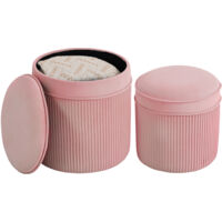 Lot de 2 Poufs Poggiapiedi Ronds Empilables et Rembourrés en Velours, Rangement 34.8L, Rose
