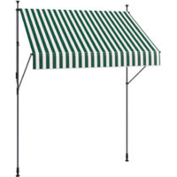 Tende da sole 2x1.2 m avec supports réglables et manivelle, aluminium, métal et polyester, vert et blanc