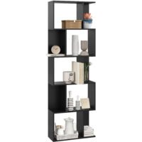 Mobile Libreria in Legno a 5 Ripiani Design Moderno in Legno, 60x24x184.5 cm, Nero