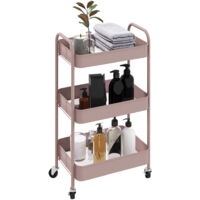 Carrello da Cucina a 3 Livelli con Maniglie e 4 Rotelle, in Acciaio, 45x30.6x79 cm, Rosa