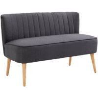 Divano a due posti in tessuto lino senza braccioli, gambe in legno, 117x56,5x77 cm, gris anthracite