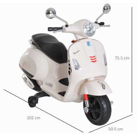 Scooter Électrique Enfant 6V avec Roues Stabilisatrices, Moto pour Filles et Garçons 3-6 Ans - Lumières, Sons et MP3, Vitesse 2-3 km/h, Modèle Blanc (1/5)