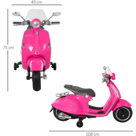 Vespa Électrique Enfant 3 Ans, Moto Fille avec Roues d'Apprentissage, Jouet Moto Rose avec Lumières et Sons, 108x49x75 cm (1/5)