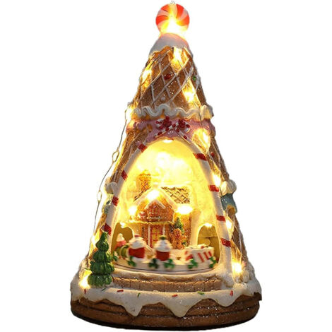 Maison de Biscuits Scène de Neige de Noël, Ornement Villageois avec Musique et Lumières, Matériau Résine Solide et Couleurs Peintes à la Main, Idéal pour Cadeau, Bureau ou Décoration d'Intérieur (1/5)