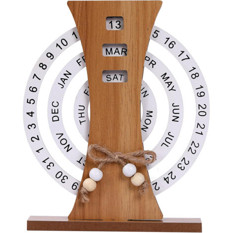 Calendrier Perpétuel en Bois, Calendrier de Bureau Rotatif Manuel, Cadeau Écologique pour Bureau à Domicile, Indicateur de Date Semaine Mois en Bloc de Bois (1/5)