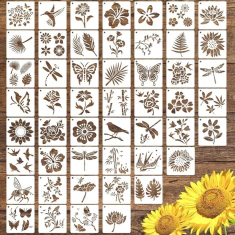 50 Gabarits de Fleurs Réutilisables pour Peinture sur Bois, Pierre, Toile, Tissu, Céramique - 4x4 Pouces (1/4)