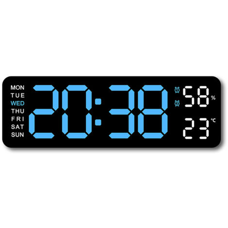 Horloge Murale Numérique Grand Écran 9", Affichage LED avec Température/Humidité/Fonction Snooze, Horloge Numérique Silencieuse pour Salon et Chambre - Format 12/24H (1/5)