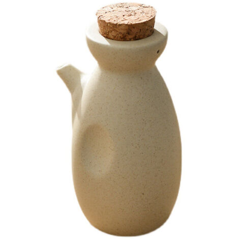 Pot en céramique pour huile d'olive, distributeur d'huile de cuisine, bouteille aromatisante en grès, cruche de stockage pour épices, beige (1/5)