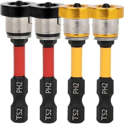 Jeu de 4 embouts de vissage pour plaques de plâtre, embouts magnétiques PH2 à tête localisatrice, tige hexagonale 1/4", outils de perçage pour vis à placo, longueur 50mm