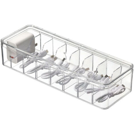 Boîte de Rangement pour Câbles avec Couvercle, 26x10x6 cm, Organisateur de Fils de Bureau avec Compartiments (1/5)
