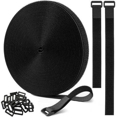 Sangles réglables en nylon 20 attaches 2cm x 5m - Bandes auto-agrippantes réutilisables, coupe libre, idéales pour rangement câbles bureau, organisation fils électriques et rangement atelier. (1/5)