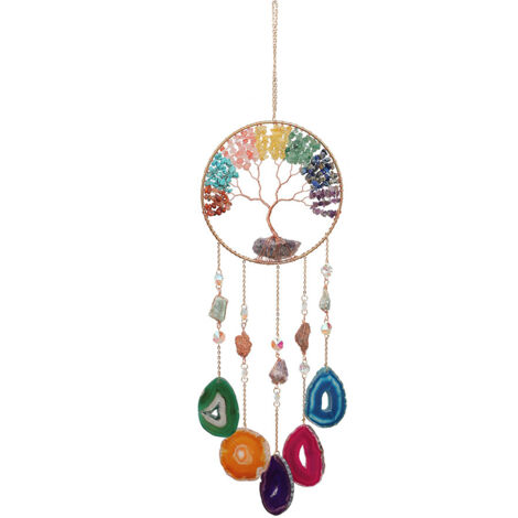 Attrape-rêves Arbre de Vie en Cristal de Lune, Décoration Murale en Agate Naturelle pour Maison Jardin Fenêtre (1/5)