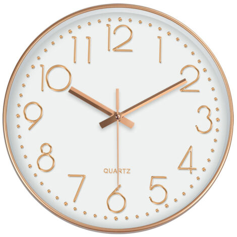Horloge Murale 12 Pouces Silencieuse Moderne Style Minimaliste Cadran Stéréo Doré Rose Quartz pour Salon/Bureau/Chambre/Cuisine (1/5)