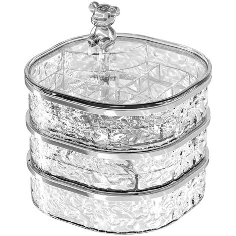 Organisateur de Bijoux 3 Étages en Acrylique Rotatif 360° - Coffret de Voyage Transparent avec Poignée pour Bagues, Boucles d'Oreilles, Colliers et Rouge à Lèvres (1/5)