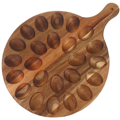 Plateau de Service Œufs - Présentoir Œufs de Pâques, Planche à Découper Ronde avec Poignée pour Apéritif et Brunch, Support pour Service de Buffet et Réceptions (1/4)