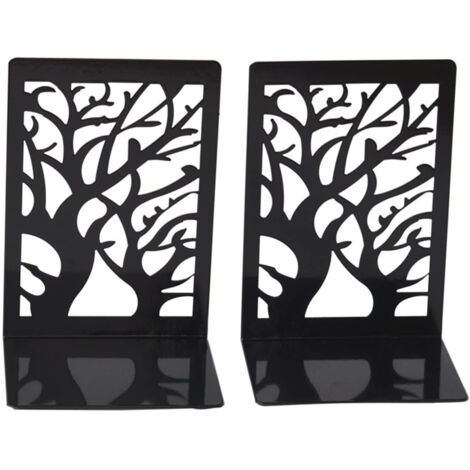 Socle de Livres Arbre en Métal, Porte-Livres Décoratif Noir Antidérapant et Résistant, Paire de Serre-Livres Cartoon (1/4)