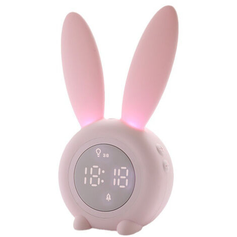 Réveil Enfant avec Veilleuse 6 Sonneries, Lapin Rose Digital pour Filles Garçons, Tactile et Rechargeable – Apprentissage Sommeil Chambre (1/4)