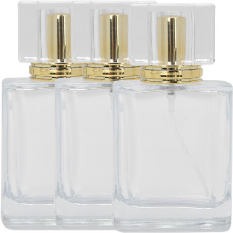 Flacon à parfum rechargeable 50ml en verre transparent avec spray doré - Atomiseur vide pour liquides (1/5)