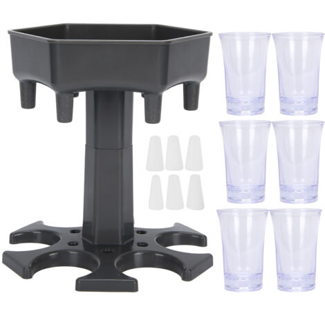 Porte-distributeur de liquide 6 verres, support pour spiritueux, accessoire de bar pour vin et bière, gris avec verre transparent (1/5)