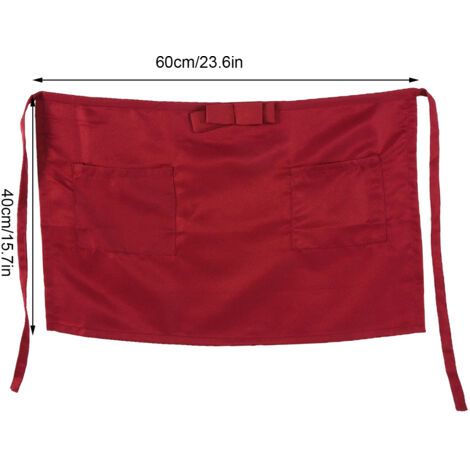 Tablier court mi-taille 2 poches pour serveur café restaurant bar bordeaux (1/5)