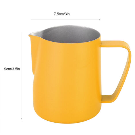 Pot à lait inoxydable 350ml pour mousseur à lait, idéal pour café latte et cappuccino, ustensiles de barista, couleur jaune (1/5)