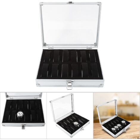 Boîte de Rangement 12 Cases en Aluminium pour Montres et Bijoux, Écrin Organisateur Rectangulaire (12 Emplacements) (1/5)
