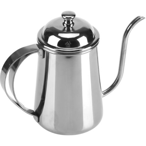 Bouilloire à bec verseur 650ML en acier inoxydable pour café et thé, pot à infusion argenté (1/2)