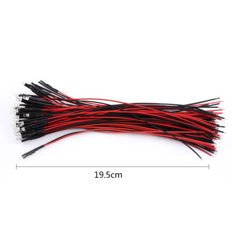 50 pièces LED pré-câblées DC 9-12V, diodes 3mm 5mm 10mm, blanc rouge bleu vert, haute luminosité (1/3)