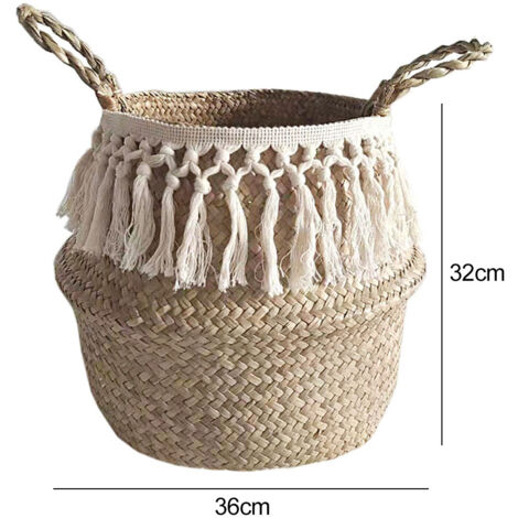 Panier de rangement en fibre naturelle pliable, corbeille à linge tissée à la main en raphia (1/5)