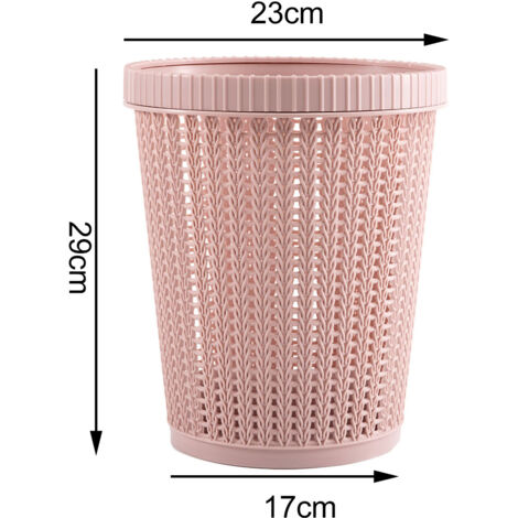 Poubelle de Salon en Plastique Imitation Rotin Sans Couvercle - Corbeille à Déchets Rond Rose pour la Maison (1/5)