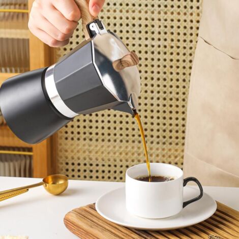 Cafetière italienne Moka en aluminium portable 150ML/300ML pour espresso, cappuccino, latte et préparation de café à froid, idéale pour la maison. (1/5)