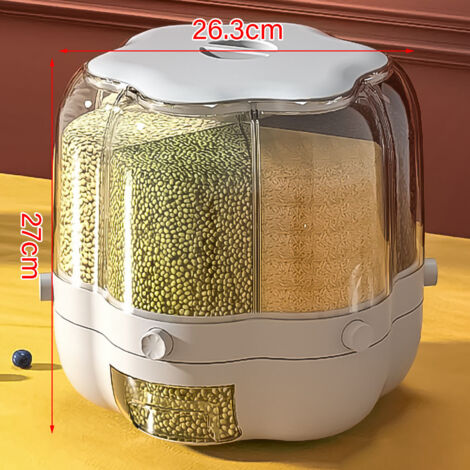 Boîte de Rangement Tournante pour Aliments - Réservoir à Grains 6,5 kg Blanc - Rangement Hermétique pour Riz, Légumineuses et Céréales (1/5)